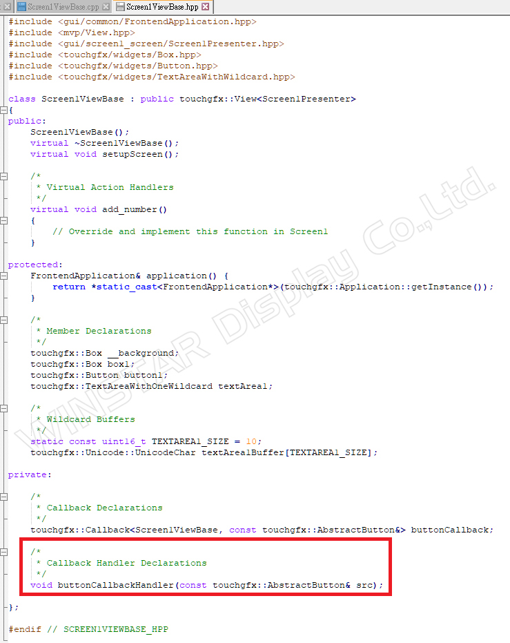 Figure 16: Content of Screen1ViewBase.hpp